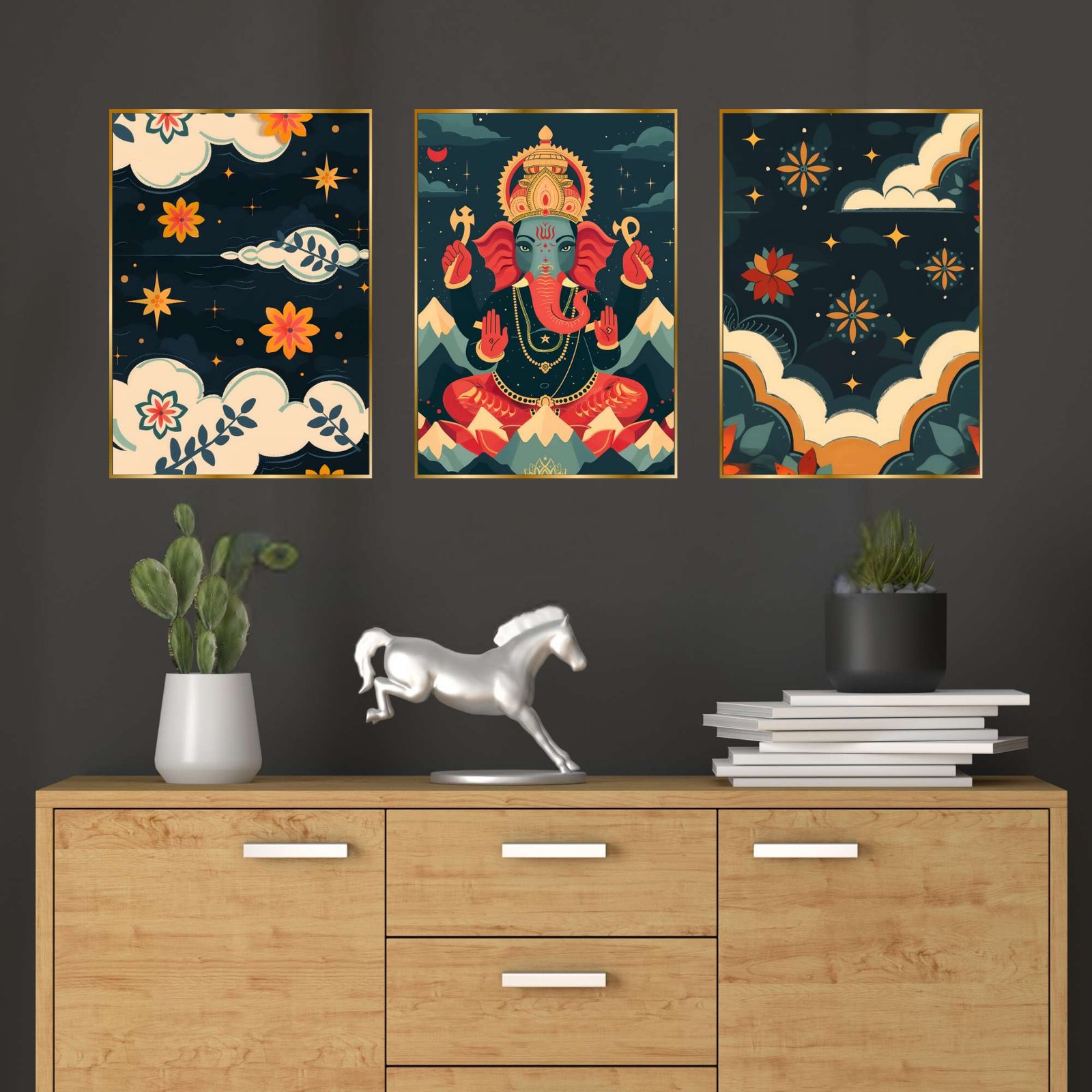 Set of Three Wall Paintings for Wall Dacoration Golden Framed Wall Paintings for Living Room & Bedroom Wall Art for Home Decoration & Office Wall Décor (18x12 inch CH-GD3-6)
